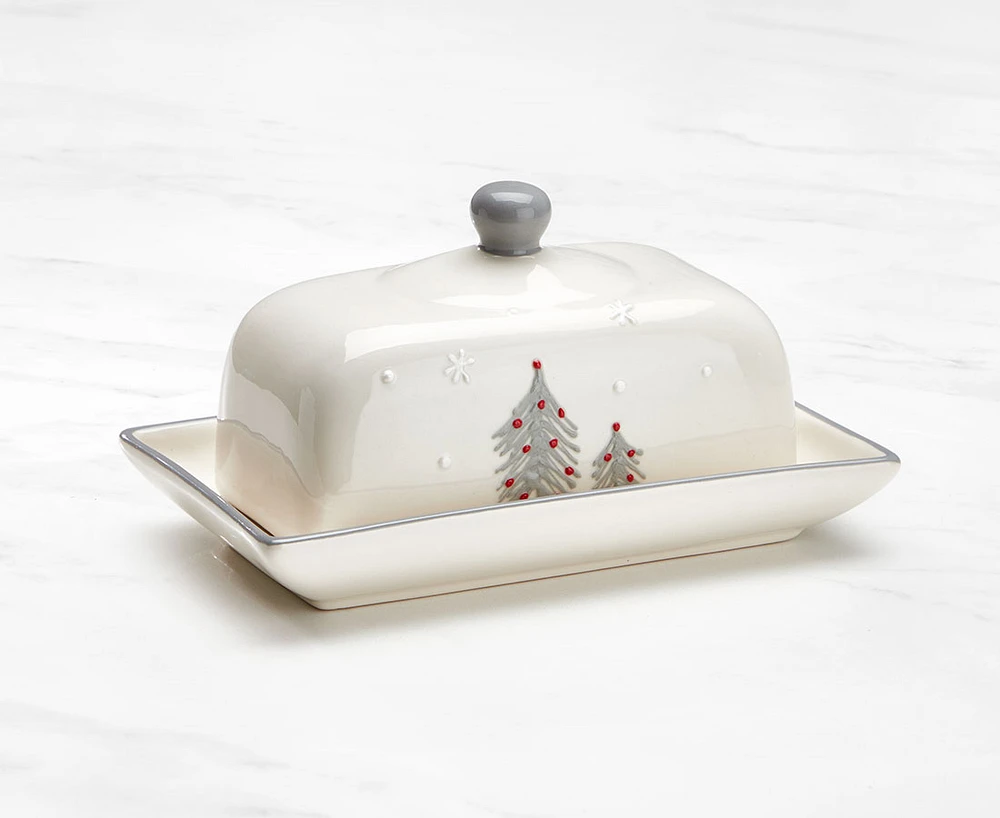 Snowfall Butter Dish, White and Grey