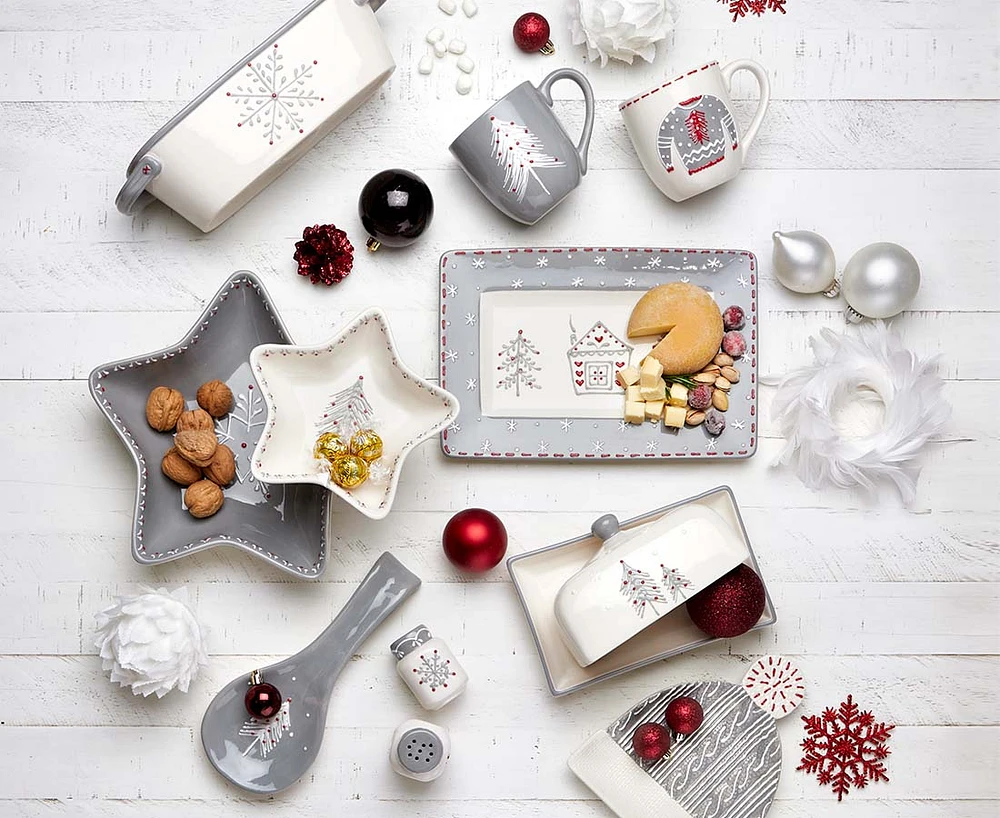 Snowfall Butter Dish, White and Grey