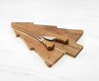 Festive Pine Serving Board with 2 Cheese Knives, 40 cm