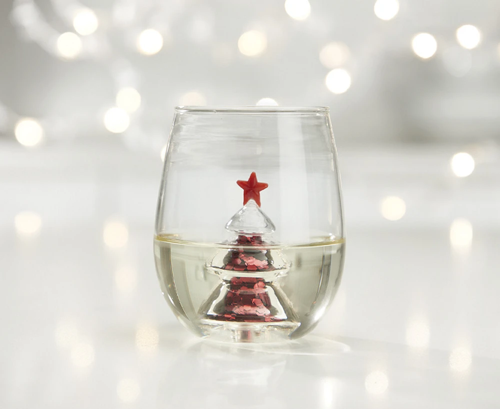 Festive Christmas Glass, Clear and Red, 400 ml