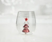 Festive Christmas Glass, Clear and Red, 400 ml