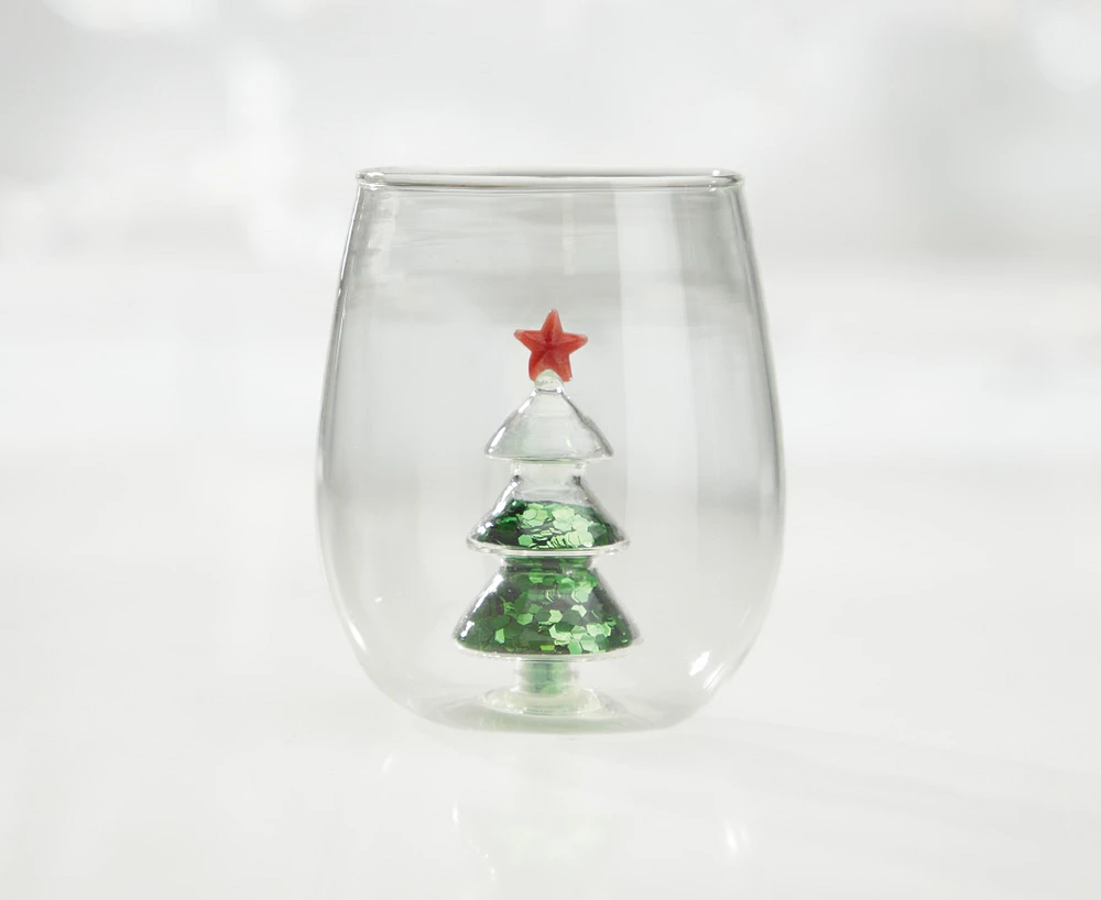 Festive Christmas Glass, Clear and Green, 400 ml