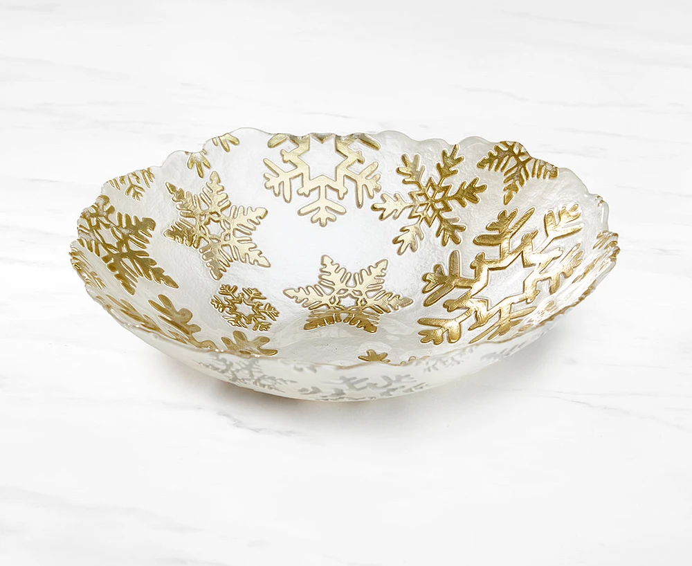 Golden Snowflakes Glass Bowl, 31 cm