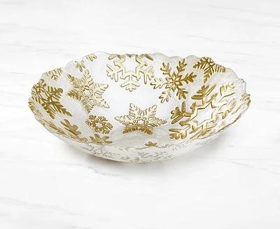 Golden Snowflakes Glass Bowl, 31 cm