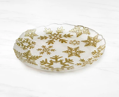 Golden Snowflakes Glass Platter, 32 cm