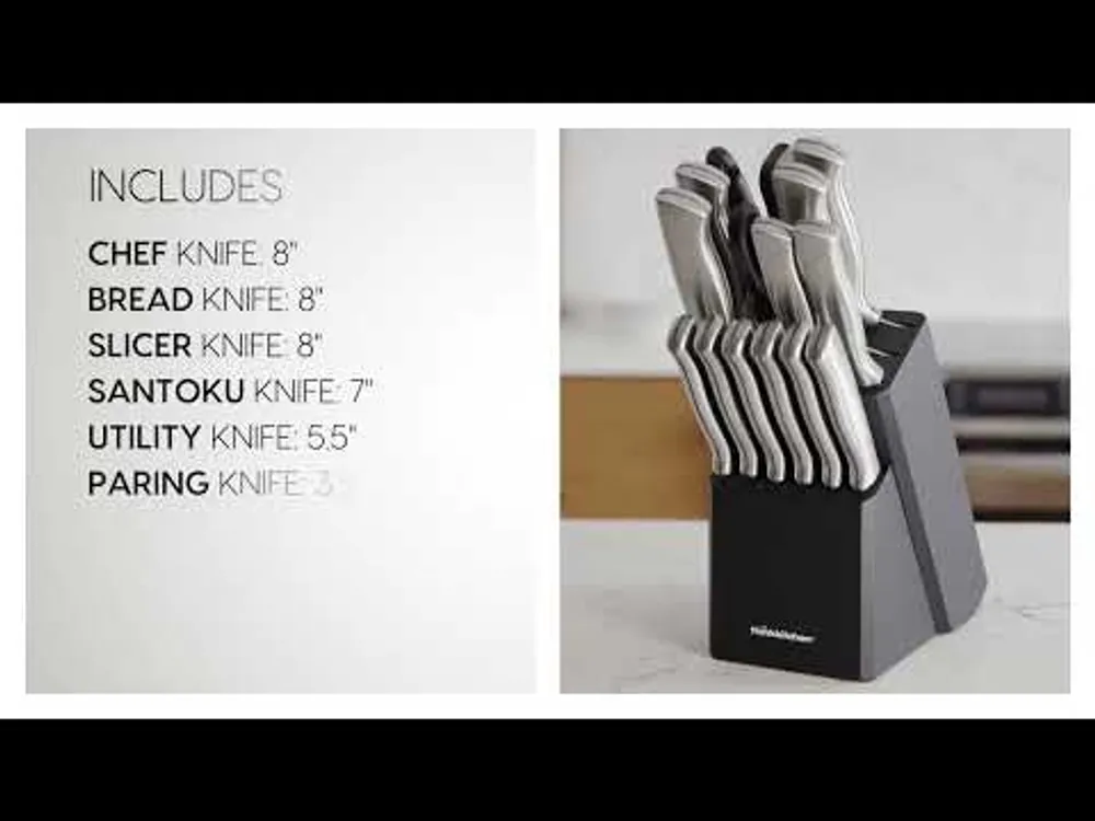 thinkkitchen Rodi 14-Pc Knife Set With Block, Black