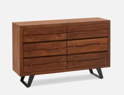 COASTAL acacia wood 6-drawer dresser