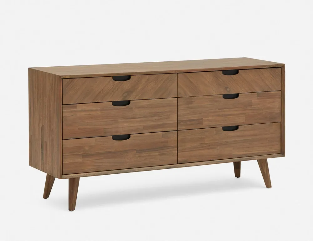 DINA acacia wood 6-drawer dresser