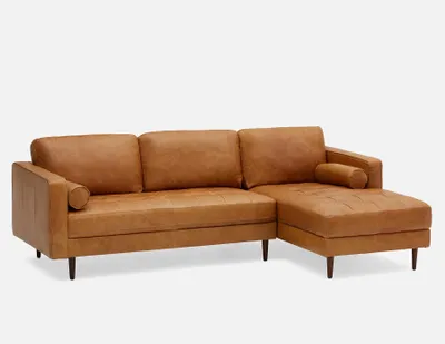 KINSEY right-facing 100% leather sectional sofa