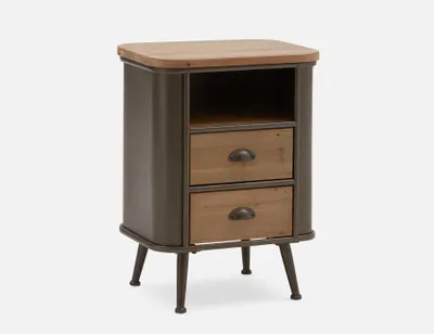 EVANS fir wood and metal nightstand