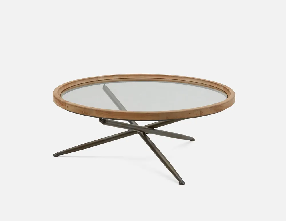 KAY fir wood coffee table with tempered glass top 100 cm