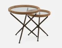 KAY set of 2 fir wood nesting tables with tempered glass tops