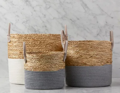 BUD set of 3 cotton rope and straw baskets