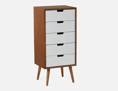 EMMA lacquered and teak veneer 5-drawer chest