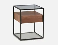 AXEL walnut veneer end table with tempered glass top 43cm