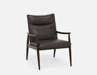 LATONA 100% leather mid-century modern accent chair