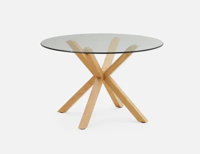RIGA solid ash wood dining table with tempered glass 120 cm