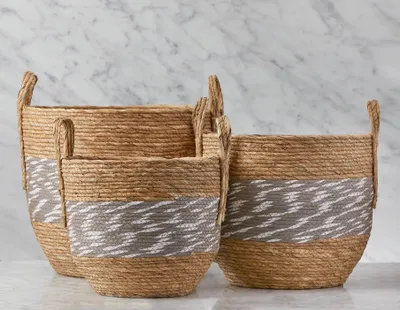 BROPHY set of 3 grass fibre and paper baskets