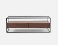 AXEL walnut veneer storage coffee table with tempered glass top 120 cm