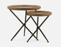 KAY set of 2 fir wood nesting tables with tempered glass tops