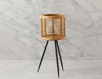 KENEL rattan and pine wood planter with stand 48 cm