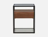 AXEL walnut veneer end table with tempered glass top 43cm