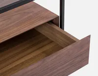 AXEL walnut veneer storage coffee table with tempered glass top 120 cm