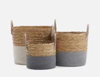 BUD set of 3 cotton rope and straw baskets