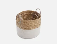 BUD set of 3 cotton rope and straw baskets