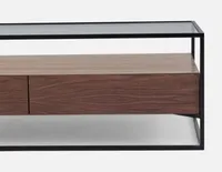 AXEL walnut veneer storage coffee table with tempered glass top 120 cm