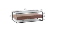 AXEL walnut veneer storage coffee table with tempered glass top 120 cm
