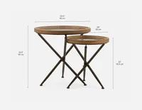 KAY set of 2 fir wood nesting tables with tempered glass tops