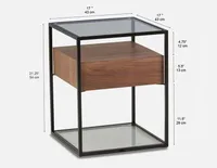 AXEL walnut veneer end table with tempered glass top 43cm