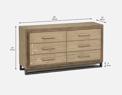 NEVADA contemporary acacia and mindi wood 6-drawer chest