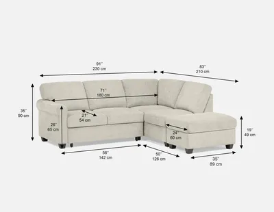 DELPHINE right-facing sectional sofa-bed with storage
