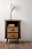 EVANS fir wood and metal nightstand