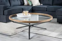 KAY fir wood coffee table with tempered glass top 100 cm