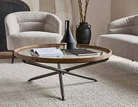 KAY fir wood coffee table with tempered glass top 100 cm