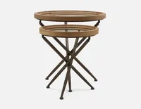 KAY set of 2 fir wood nesting tables with tempered glass tops