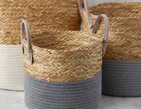 BUD set of 3 cotton rope and straw baskets