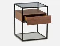 AXEL walnut veneer end table with tempered glass top 43cm