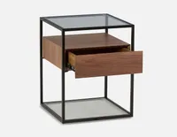 AXEL walnut veneer end table with tempered glass top 43cm