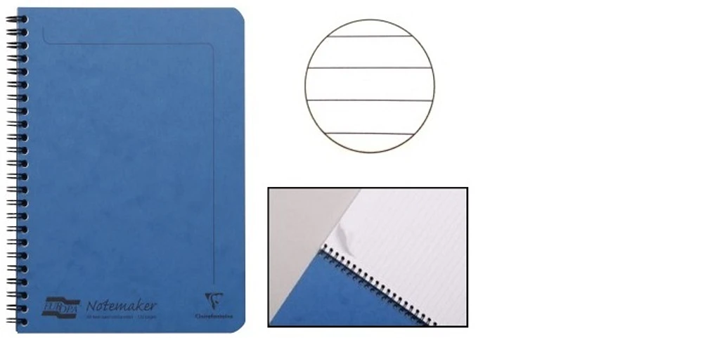 Cahier spiralé (A5) Clairefontaine, série Europa Bleu (148 mm x 210 mm, ligné)