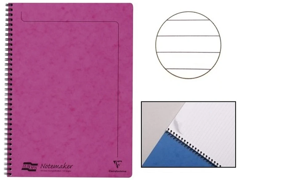 Cahier spiralé (A4) Clairefontaine, série Europa Rose (210 mm x 297 mm, ligné)