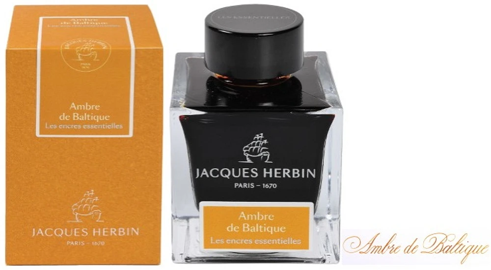 Bouteille d'encre Jacques Herbin, série Les encres Essentielles Ambre de Baltique 