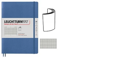 Carnet de notes Leuchtturm1917, série Notebook Medium (A5) Softcover Denim (Quadrillé, 145 x 210mm)