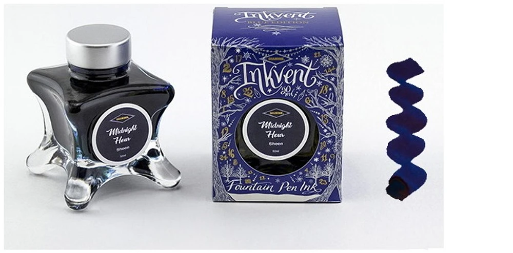Bouteille d'encre Diamine, série Inkvent Encre Midnight Hour (50ml)