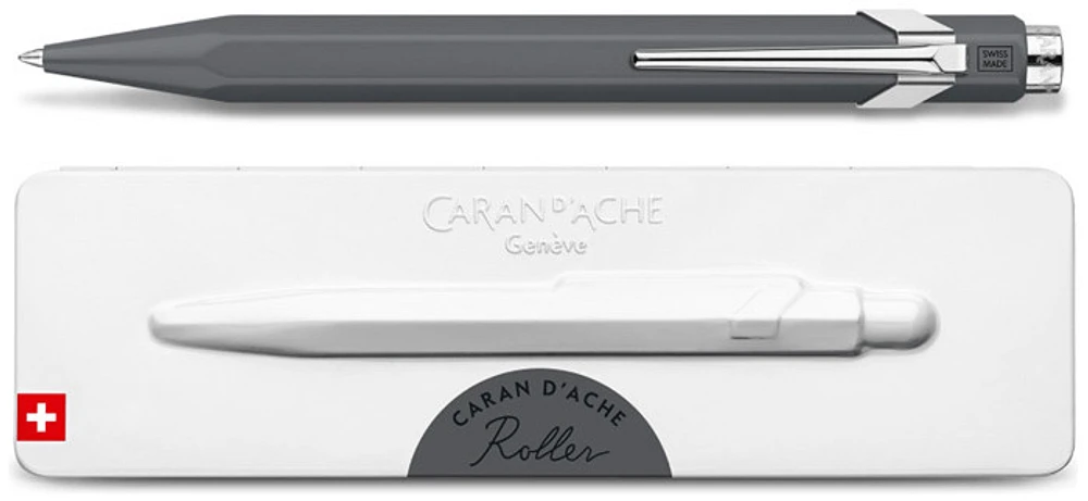 Stylo à bille roulante rétractable Caran d'Ache, série 849 Roller with Gift box Gris