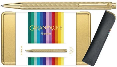 Ensemble stylo bille & étui Caran d'Ache, série Édition Limitée 2022 Collection Ecridor Sunlight Gift Set Color Treasure Or