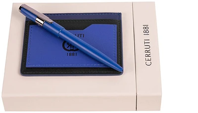 Ensemble Stylo bille & Porte-cartes Cerruti 1881, série Block Bleu